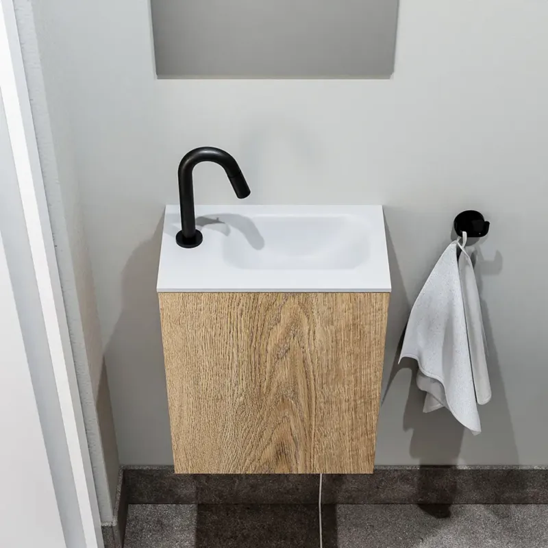 Rechtstreeks Van De Fabrikant Zaro Polly toiletmeubel 40cm eiken met witte wastafel met kraangat links