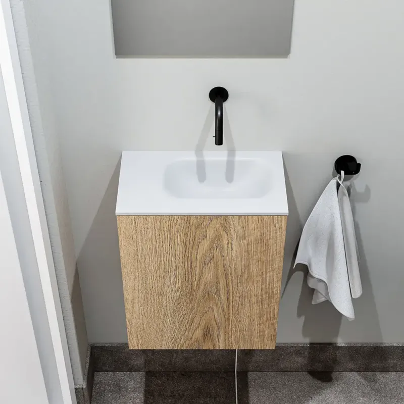 Favoriet Zaro Polly toiletmeubel 40cm eiken met witte wastafel zonder kraangat rechts