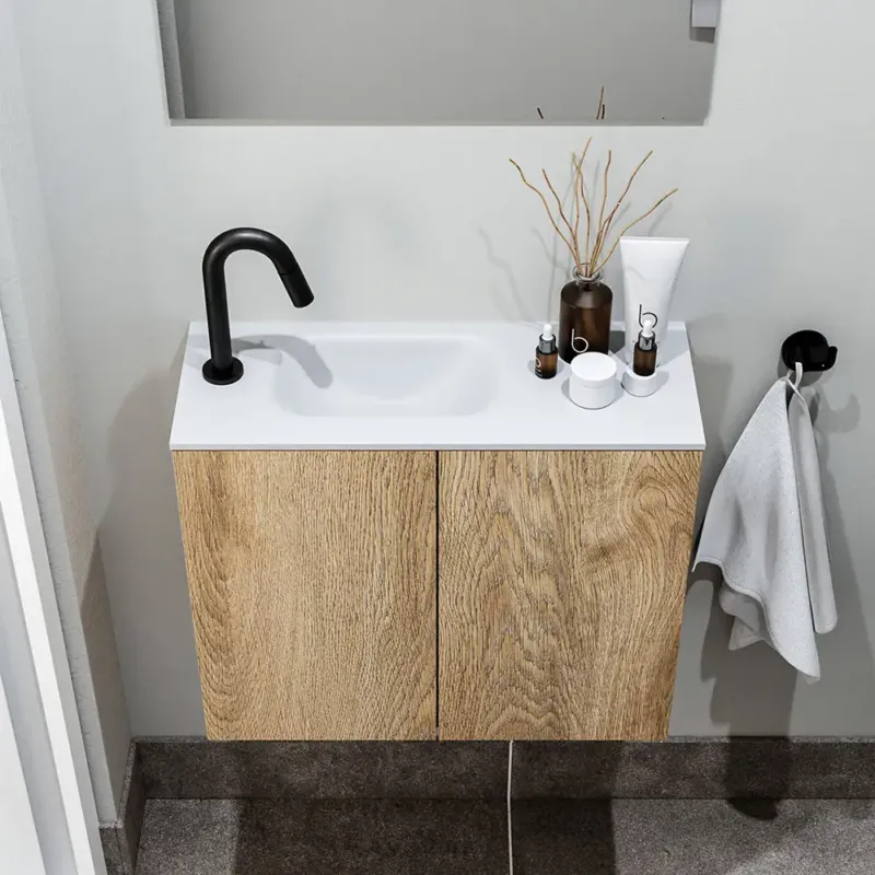 Nieuw Zaro Polly toiletmeubel 60cm eiken met witte wastafel met kraangat links