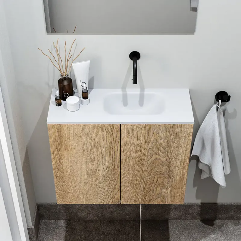 Nieuw Zaro Polly toiletmeubel 60cm eiken met witte wastafel zonder kraangat rechts