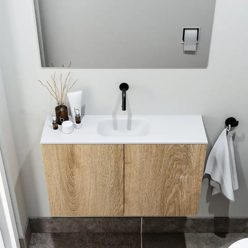 Hoge Kwaliteit Zaro Polly toiletmeubel 80cm eiken met witte wastafel zonder kraangat