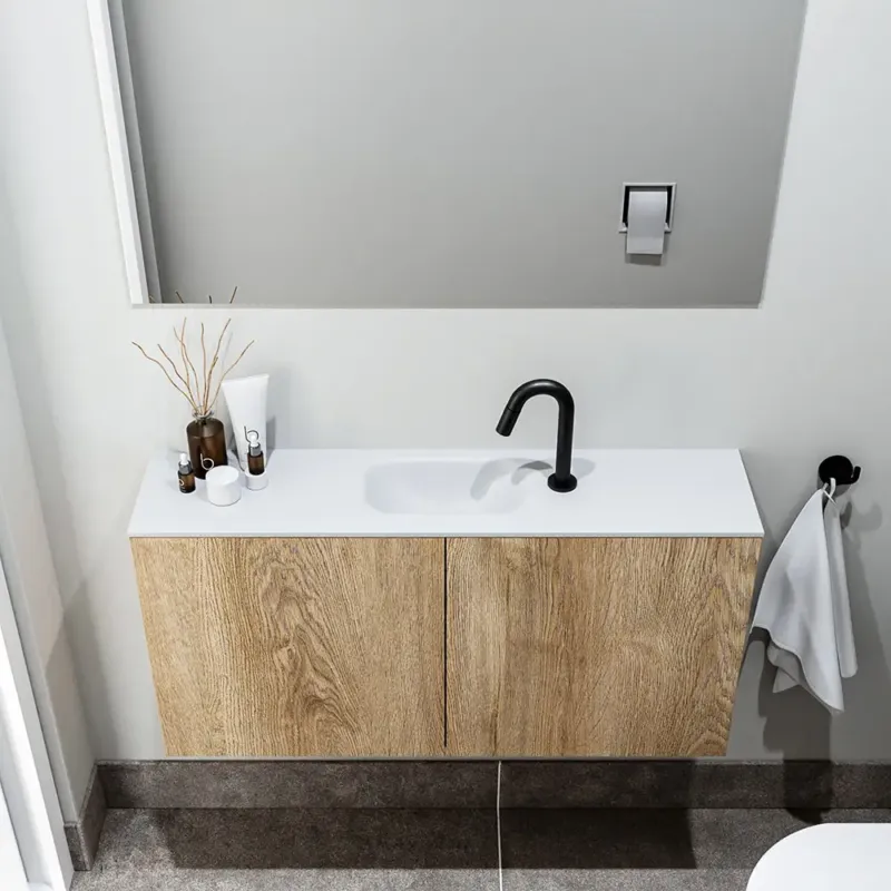 Alleen Vandaag Zaro Polly toiletmeubel 100cm eiken met witte wastafel met kraangat