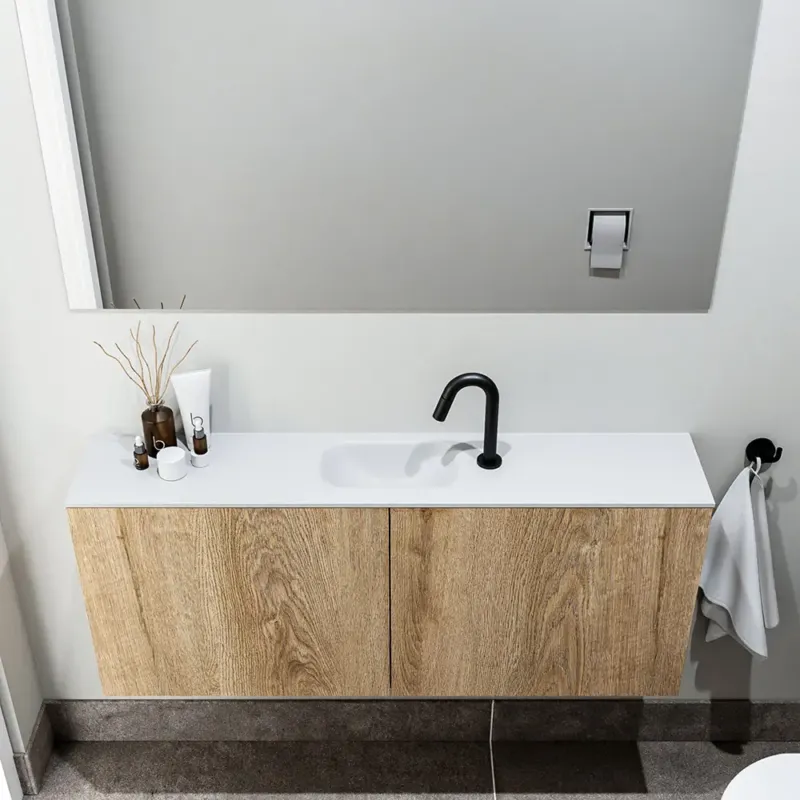 Koop Vandaag Zaro Polly toiletmeubel 120cm eiken met witte wastafel met kraangat
