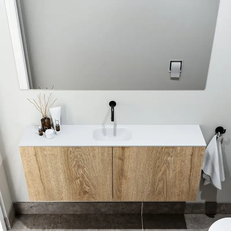 Premium Zaro Polly toiletmeubel 120cm eiken met witte wastafel zonder kraangat