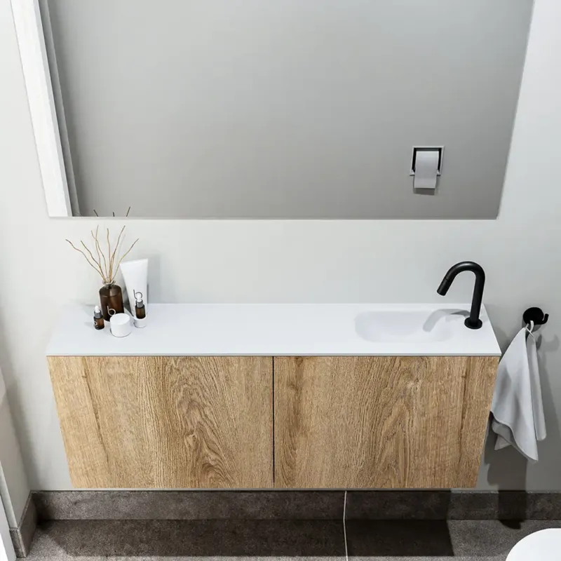 Koop Online Zaro Polly toiletmeubel 120cm eiken met witte wastafel met kraangat rechts