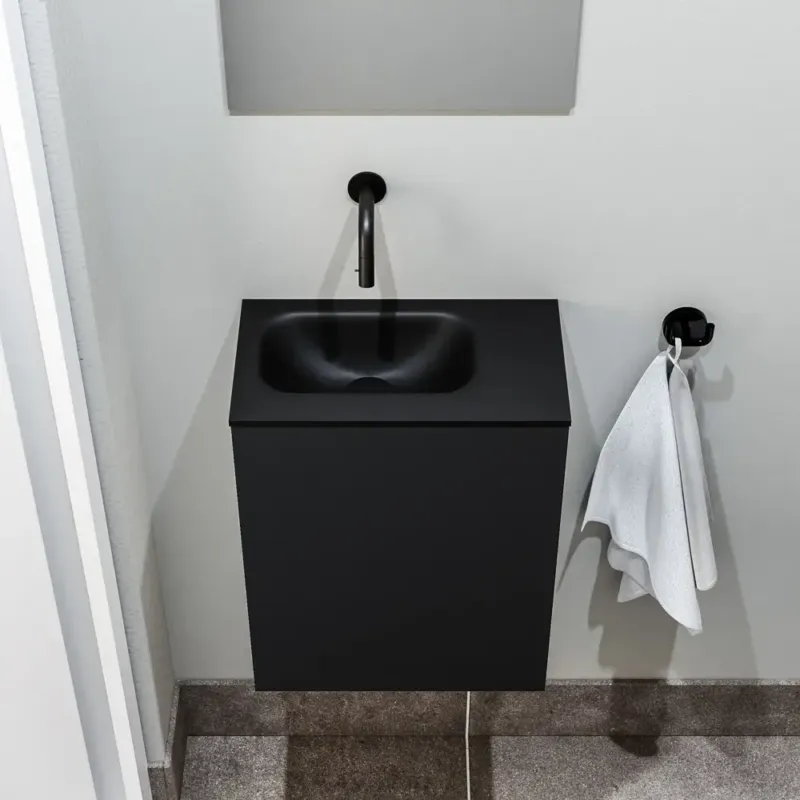 Zaro Polly toiletmeubel 40cm mat zwart met zwarte wastafel zonder kraangat links Exclusieve Aanbieding