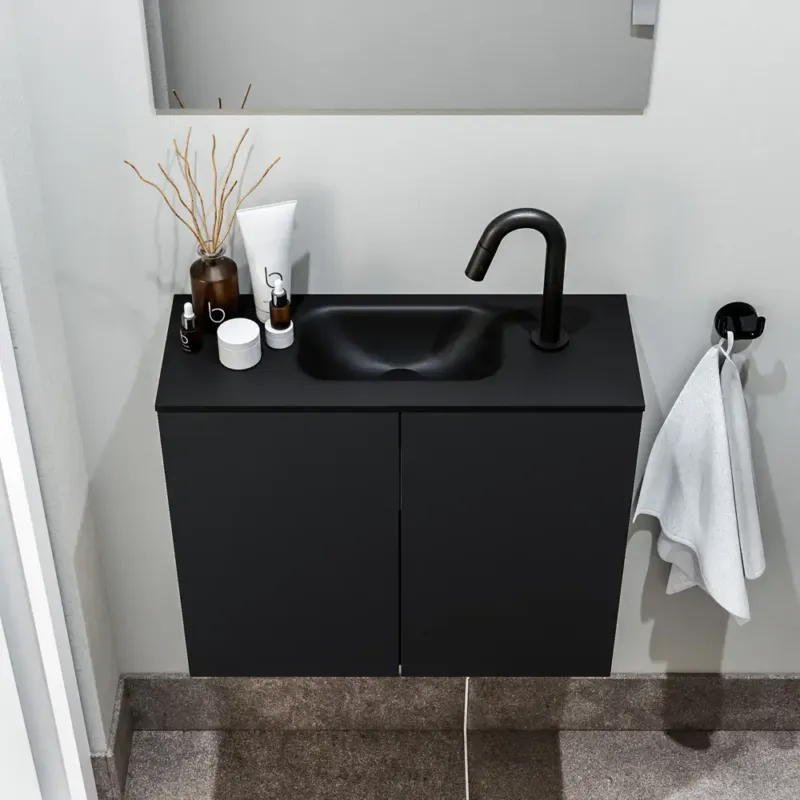 Beste Prijs Zaro Polly toiletmeubel 60cm mat zwart met zwarte wastafel met kraangat
