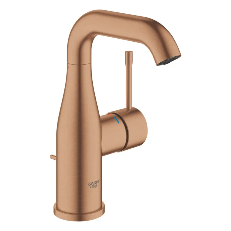 Gereduceerde Prijs Grohe Essence New wastafelkraan M-size met hoge draaibare uitloop cartouche brushed warm sunset