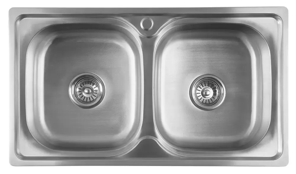 Aqualine dubbele spoelbak 81x46x18cm met kraangat RVS Gecertificeerd