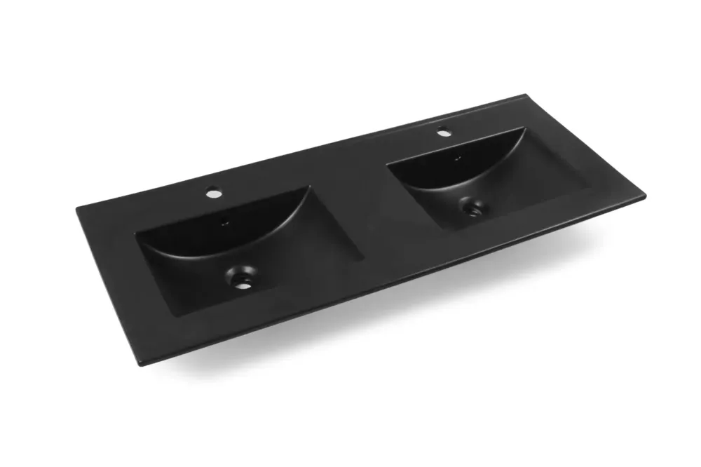 Fontana Latina dubbele keramische wastafel 120cm met kraangaten zwart mat Rechtstreeks Van De Fabrikant