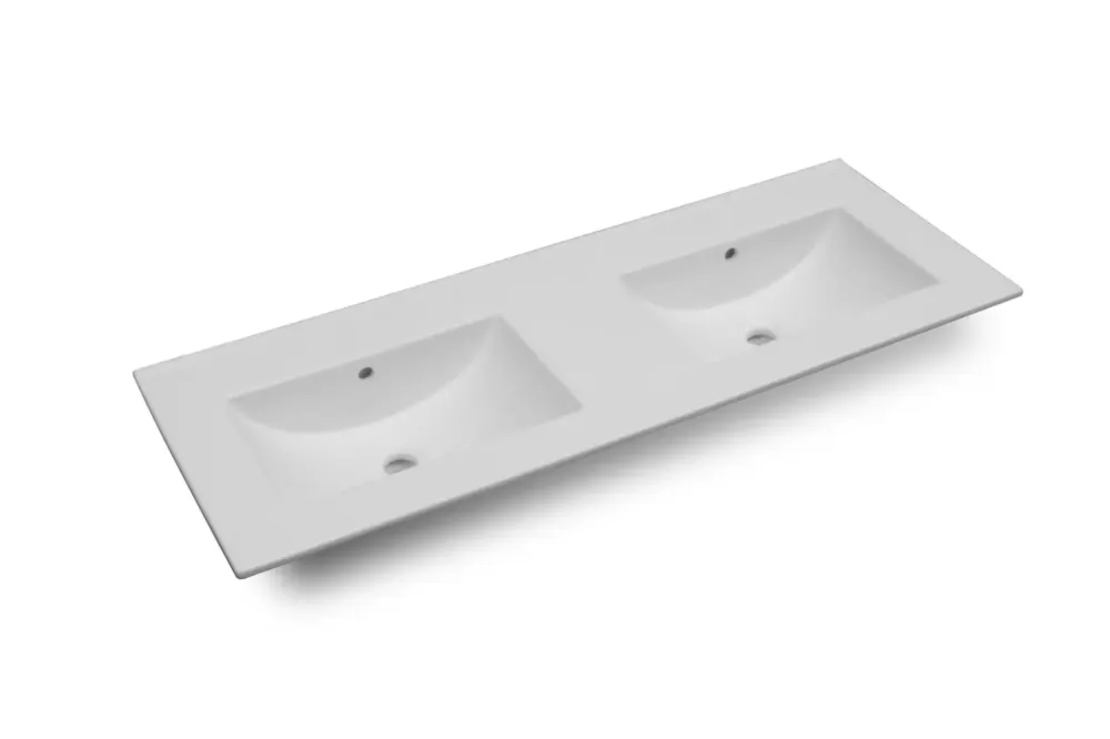 Gecertificeerd Fontana Latina dubbele keramische wastafel 120cm zonder kraangaten wit glans