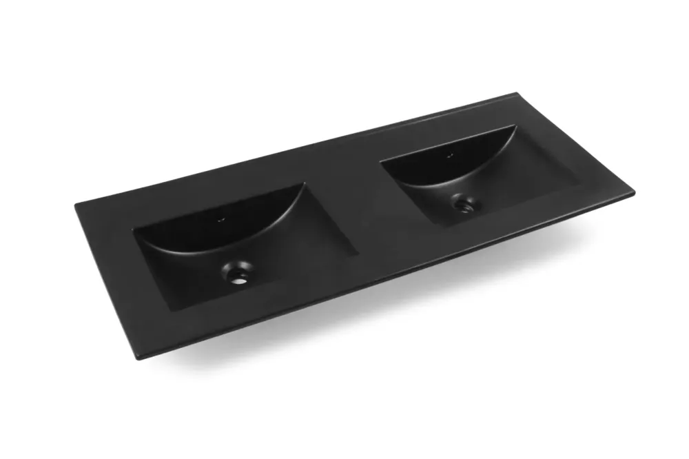 Fontana Latina dubbele keramische wastafel 120cm zonder kraangaten zwart mat Tijdelijk Beschikbaar