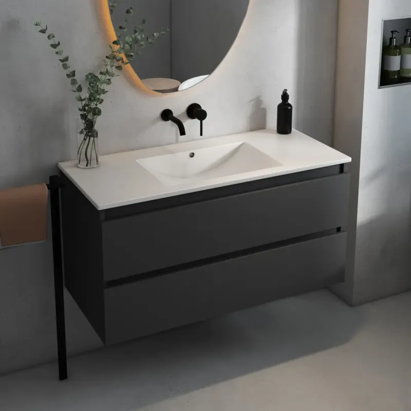 Dagaanbieding Fontana Rovigo badmeubel 100cm met witte wastafel zonder kraangat zwart mat