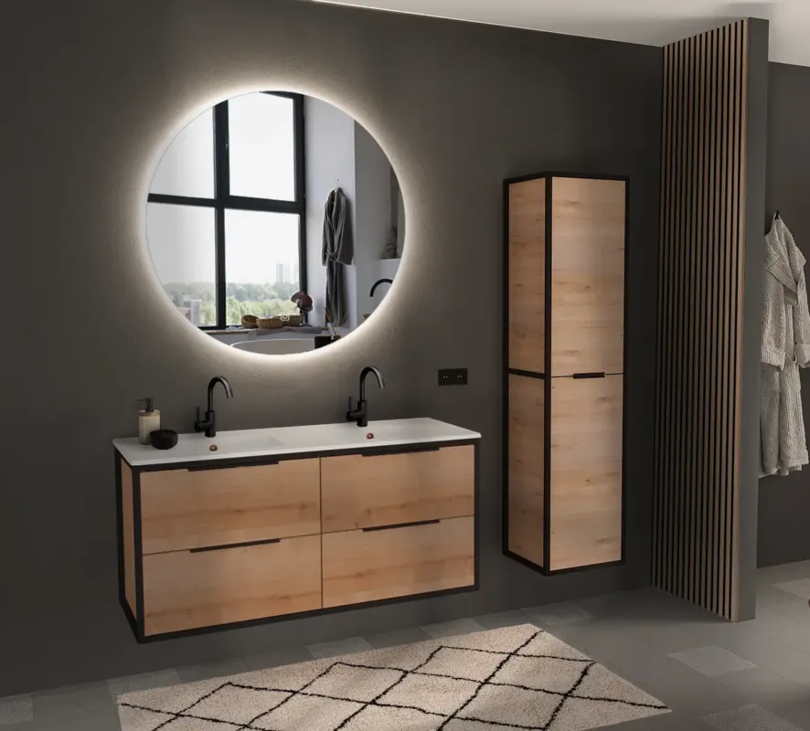 Actieprijs Fontana Elba badmeubel 120cm met witte wastafel en kraangaten eiken