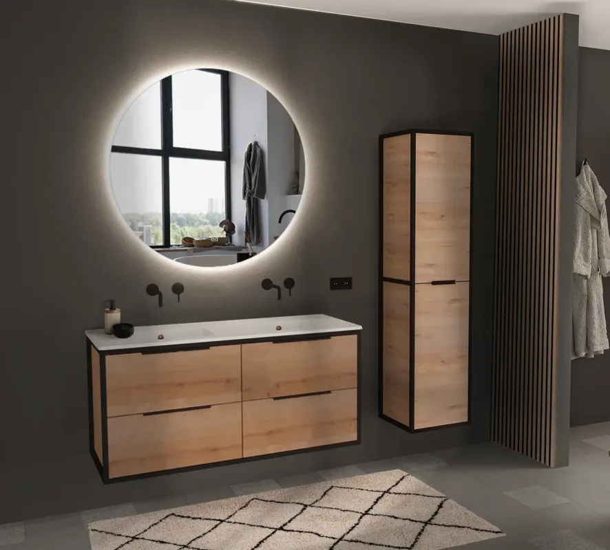 Premium Fontana Elba badmeubel 120cm met witte wastafel zonder kraangaten eiken