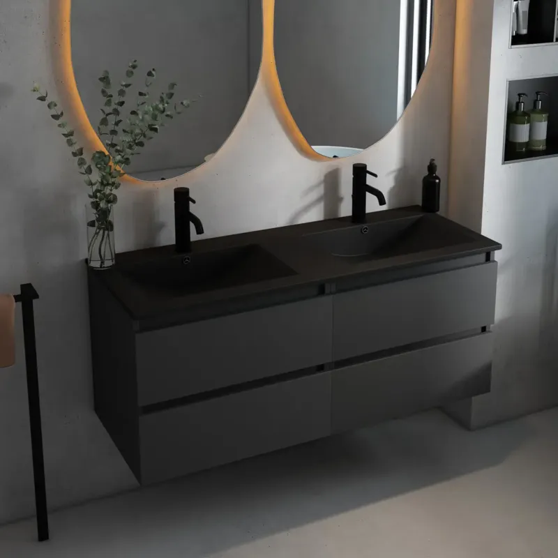 Bestel Nu Fontana Rovigo badmeubel 120cm met zwarte wastafel met kraangaten zwart mat