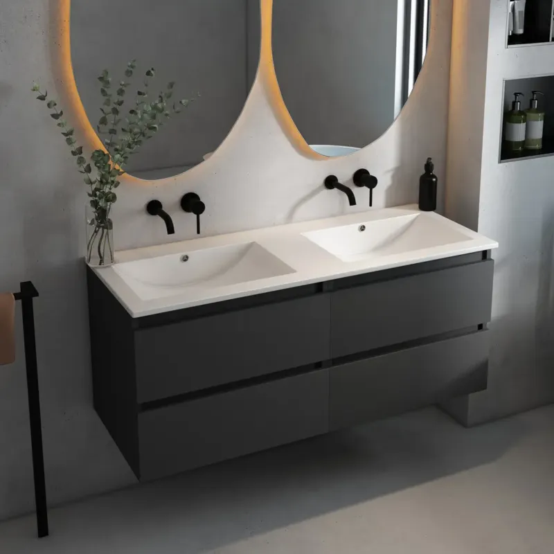 Beperkte Voorraad Fontana Rovigo badmeubel 120cm met witte wastafel zonder kraangaten zwart mat