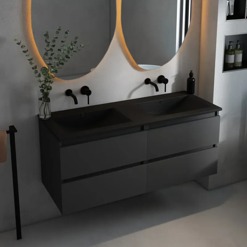 Fontana Rovigo badmeubel 120cm met zwarte wastafel zonder kraangaten zwart mat Gecertificeerd
