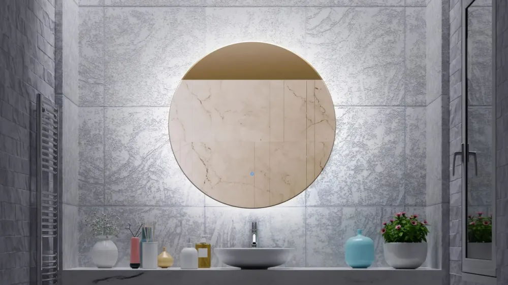 Direct Verzonden Gliss Design Oko koperen spiegel met LED-verlichting en verwarming 100cm