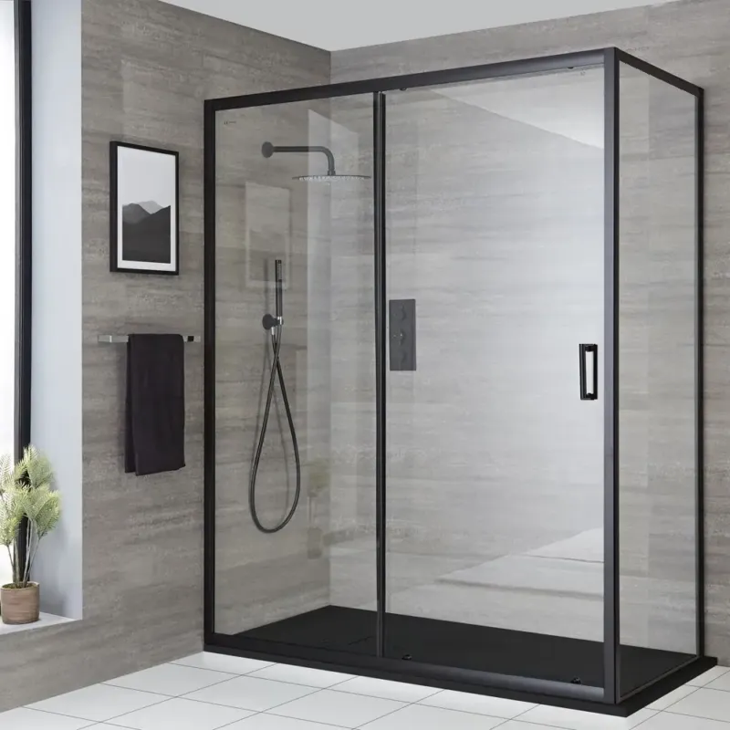 Beste Prijs Mueller Manhattan douchecabine 120x100cm met schuifdeur en anti-kalk zwart mat