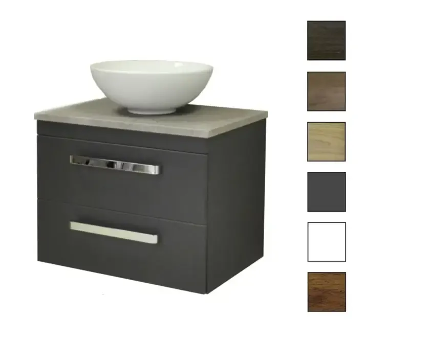 Sanicare Q11 badkamermeubel met grey-stone topblad 65 cm belluno Gereduceerde Prijs