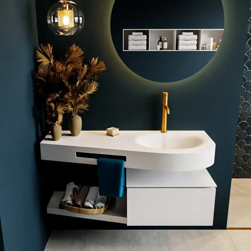 Nieuw Mondiaz Riva badmeubel 120cm Talc met 1 lade en wastafel rechts 1 kraangat Talc