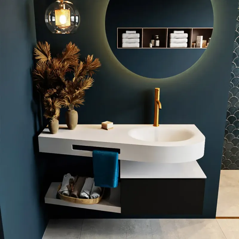 Speciale Aanbieding Mondiaz Riva badmeubel 120cm Urban met 1 lade en wastafel rechts 1 kraangat Talc