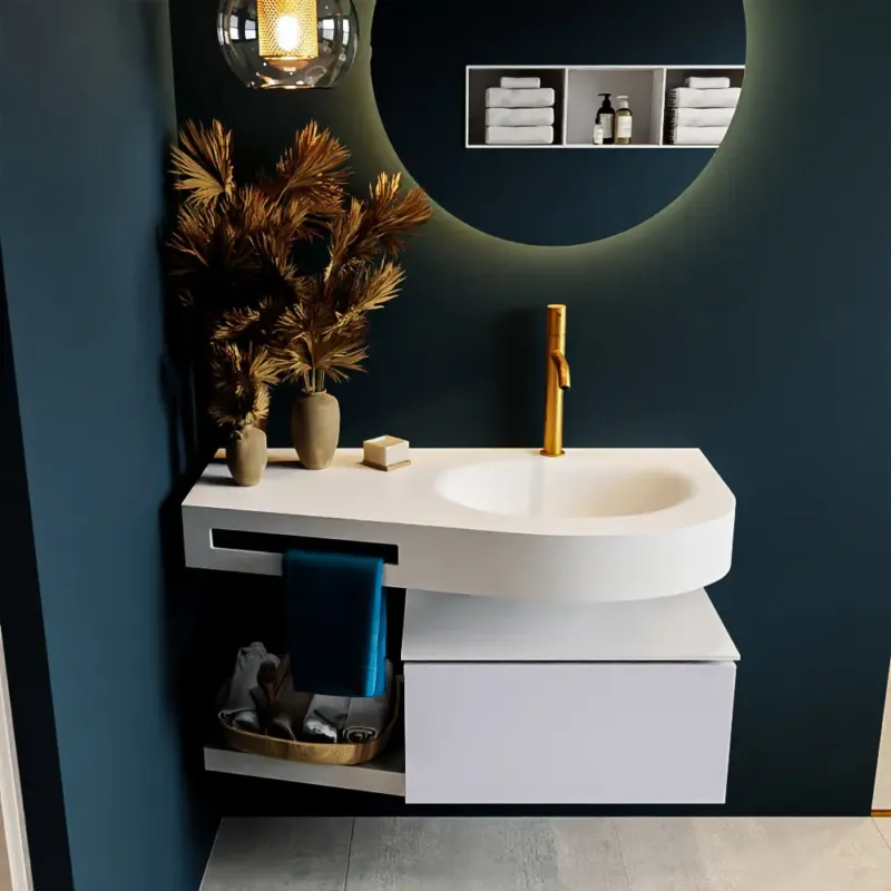 Nieuw Mondiaz Riva badmeubel 100cm Cale met 1 lade en wastafel rechts 1 kraangat Talc
