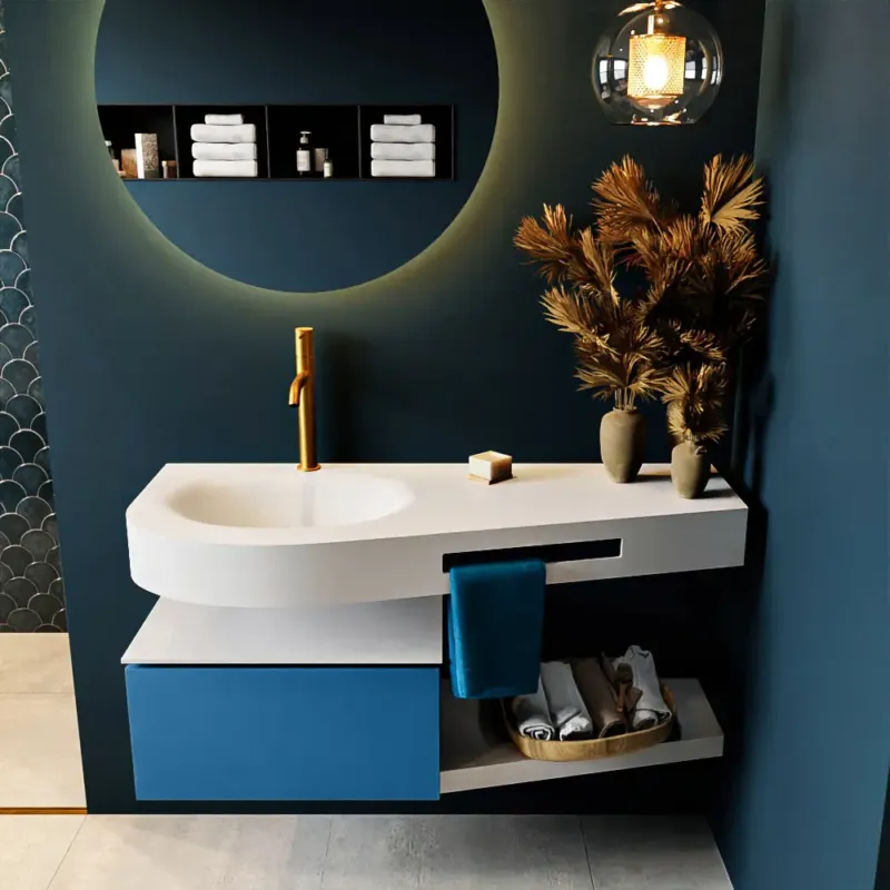 Populair Mondiaz Riva badmeubel 120cm Jeans met 1 lade en wastafel links 1 kraangat Talc
