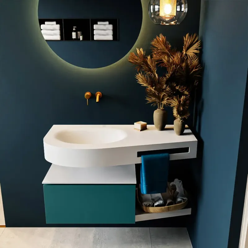 Aanbieding Mondiaz Riva badmeubel 100cm Smag met 1 lade en wastafel links 0 kraangaten Talc