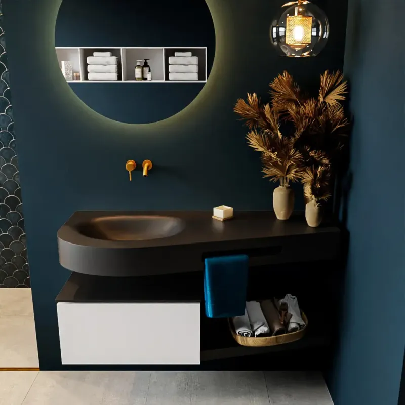 Populair Mondiaz Riva badmeubel 120cm Talc met 1 lade en wastafel links 0 kraangaten Urban