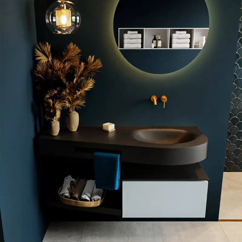 Nieuw Mondiaz Riva badmeubel 120cm Clay met 1 lade en wastafel rechts 0 kraangaten Urban