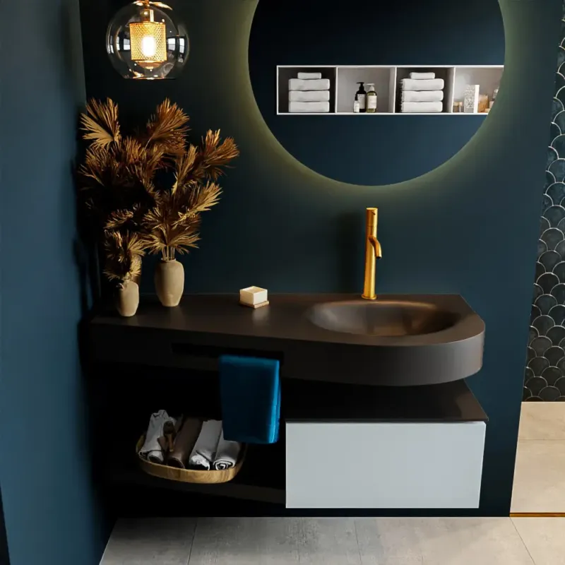 Speciale Aanbieding Mondiaz Riva badmeubel 120cm Clay met 1 lade en wastafel rechts 1 kraangat Urban