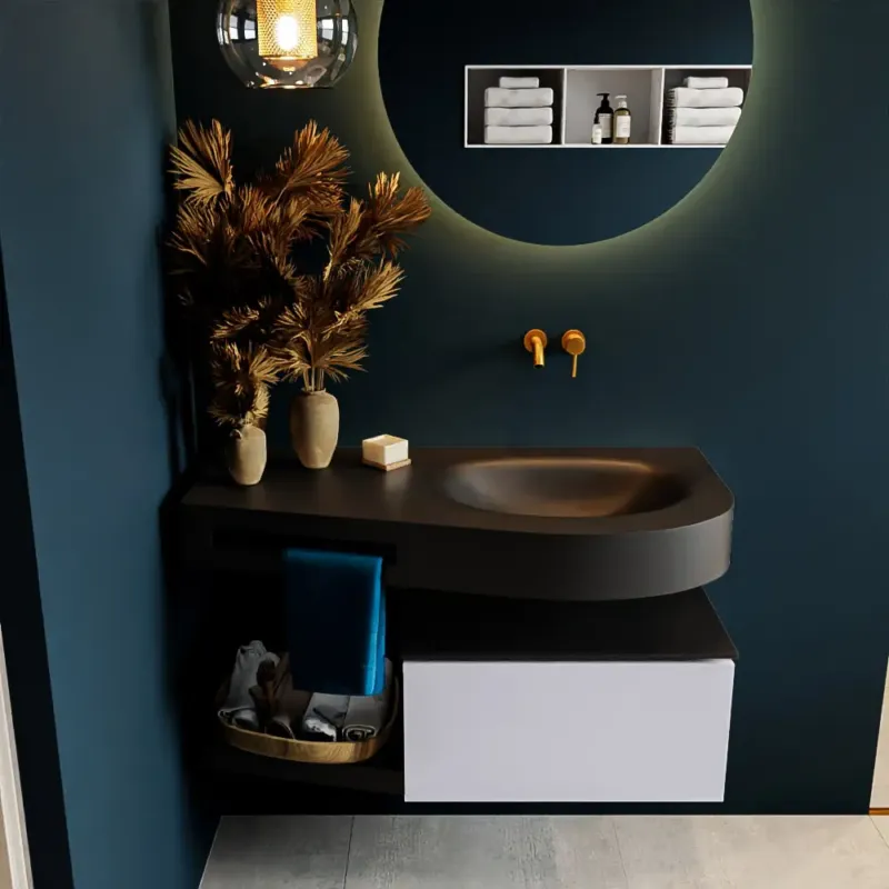 Premium Mondiaz Riva badmeubel 100cm Cale met 1 lade en wastafel rechts 0 kraangaten Urban
