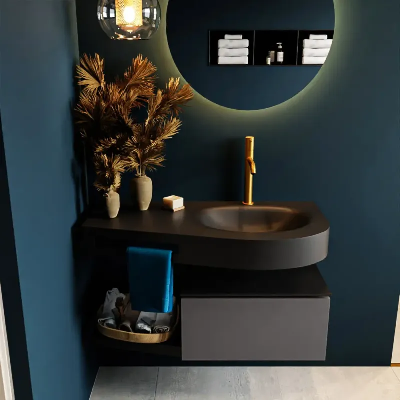 Alleen Vandaag Mondiaz Riva badmeubel 100cm Dark Grey met 1 lade en wastafel rechts 1 kraangat Urban