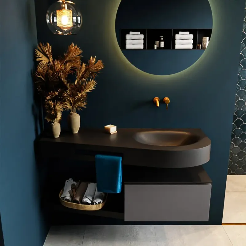 Nieuw Mondiaz Riva badmeubel 120cm Dark Grey met 1 lade en wastafel rechts 0 kraangaten Urban