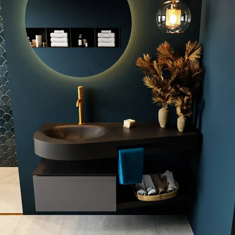 Superprijs Mondiaz Riva badmeubel 120cm Dark Grey met 1 lade en wastafel links 1 kraangat Urban