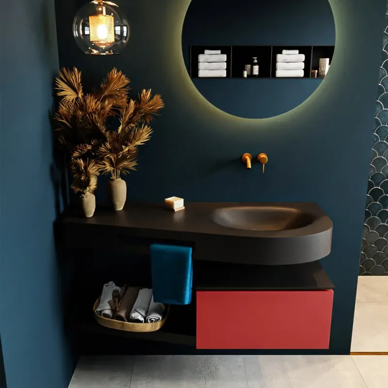 Aanbieding Mondiaz Riva badmeubel 120cm Fire met 1 lade en wastafel rechts 0 kraangaten Urban