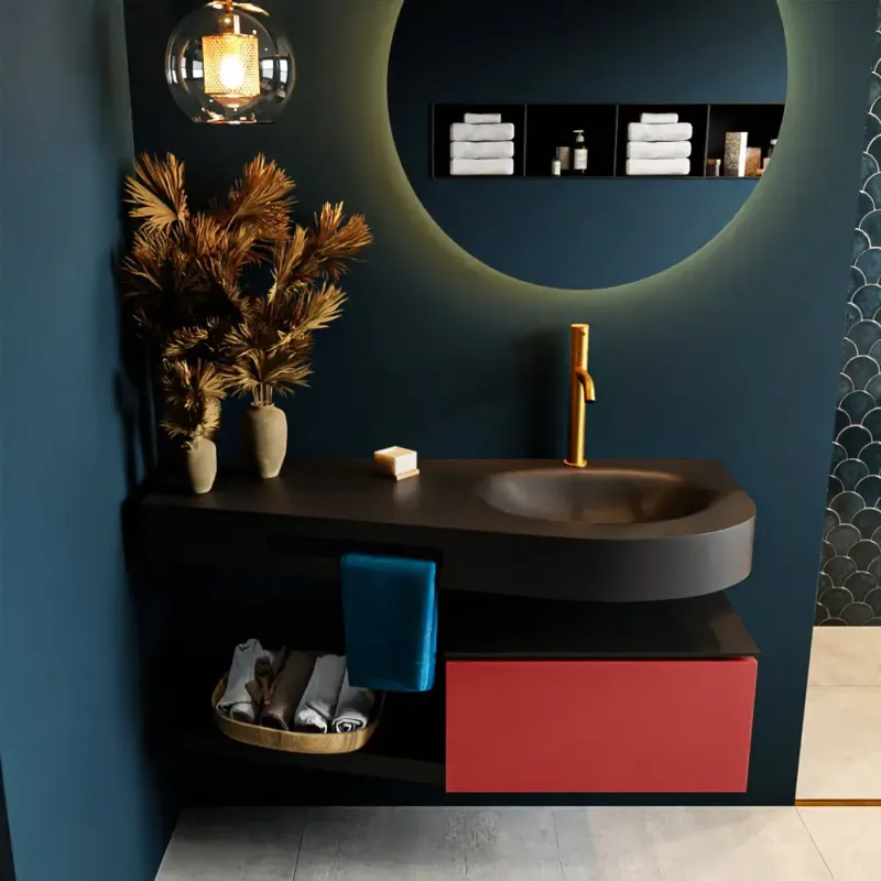 Populair Mondiaz Riva badmeubel 120cm Fire met 1 lade en wastafel rechts 1 kraangat Urban