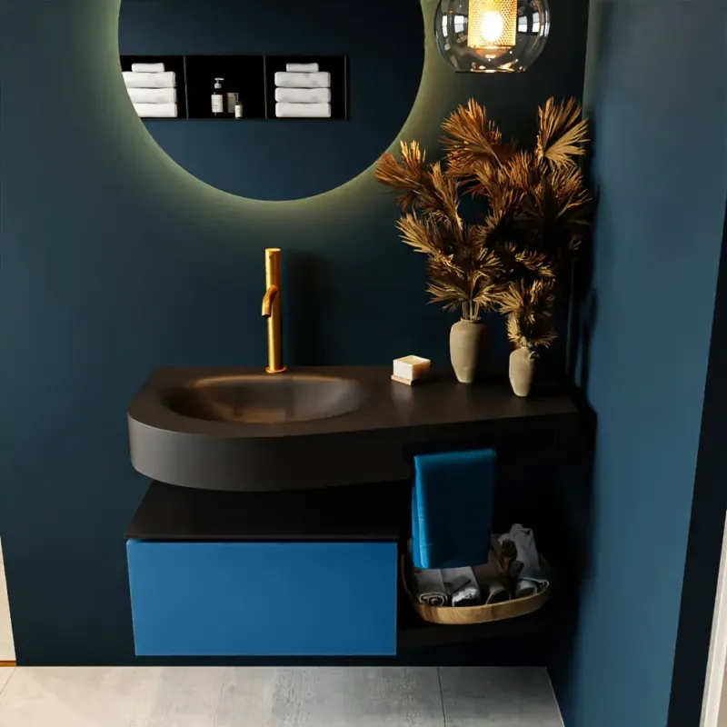 Aanbieding Mondiaz Riva badmeubel 100cm Jeans met 1 lade en wastafel links 1 kraangat Urban