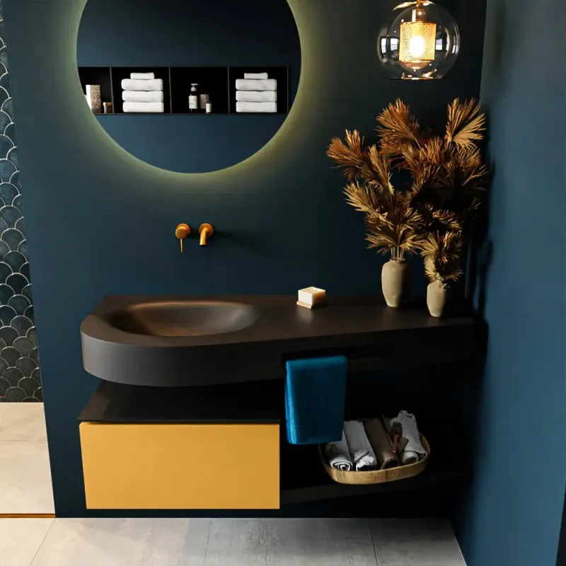 Weekendaanbieding Mondiaz Riva badmeubel 120cm Ocher met 1 lade en wastafel links 0 kraangaten Urban