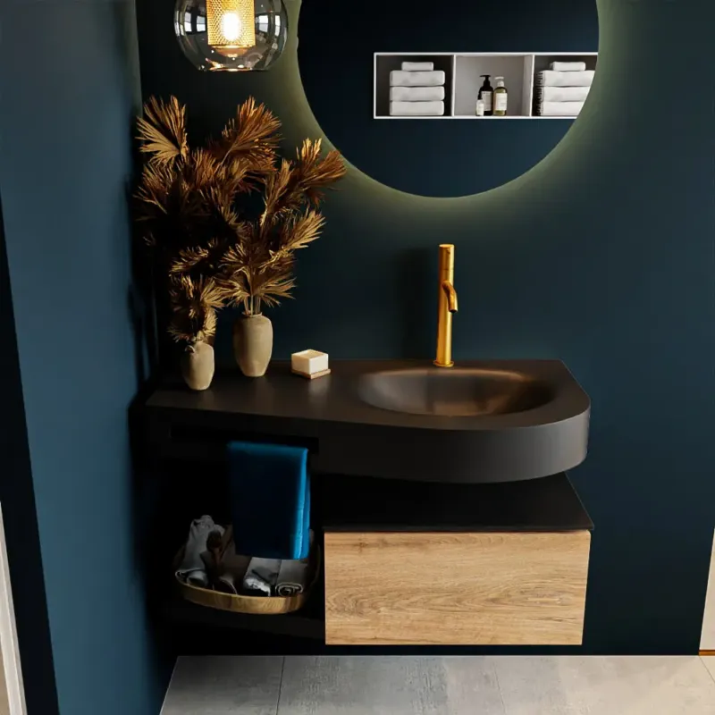 Voordeelprijs Mondiaz Riva badmeubel 100cm Washed Oak met 1 lade en wastafel rechts 1 kraangat Urban