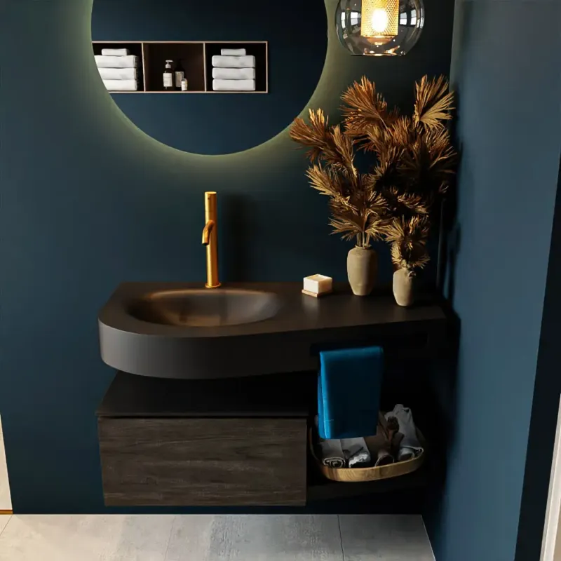 Beperkt Aanbod Mondiaz Riva badmeubel 100cm Dark Brown met 1 lade en wastafel links 1 kraangat Urban
