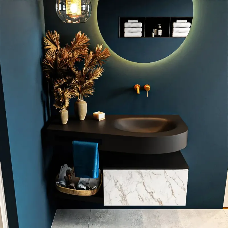 Premium Mondiaz Riva badmeubel 100cm Carrara met 1 lade en wastafel rechts 0 kraangaten Urban