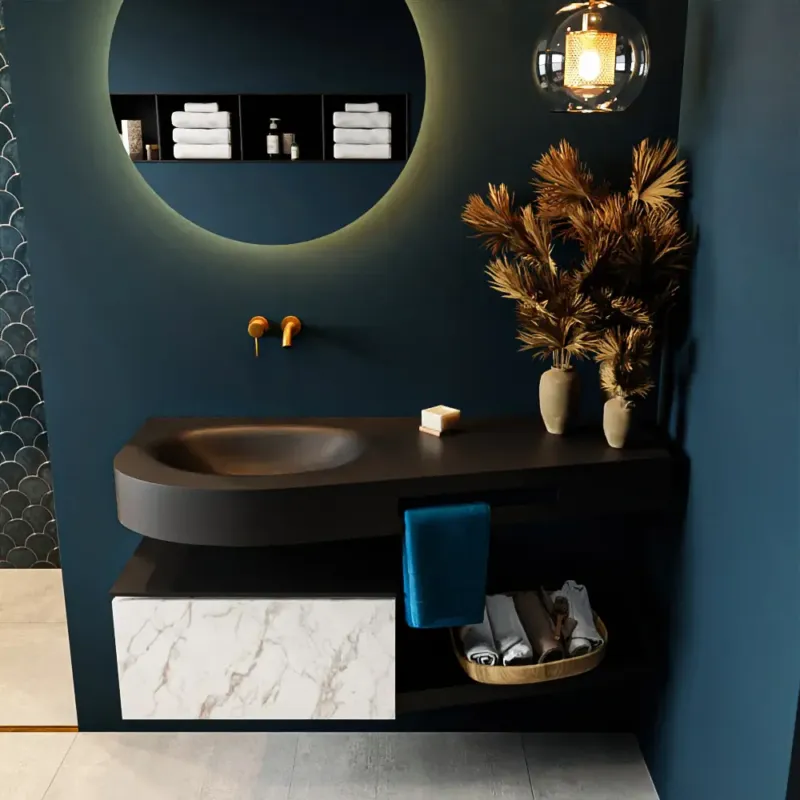 Shop Nu Mondiaz Riva badmeubel 120cm Carrara met 1 lade en wastafel links 0 kraangaten Urban