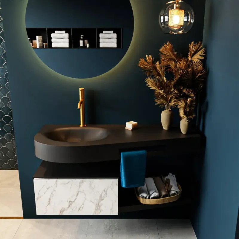 Speciale Aanbieding Mondiaz Riva badmeubel 120cm Carrara met 1 lade en wastafel links 1 kraangat Urban
