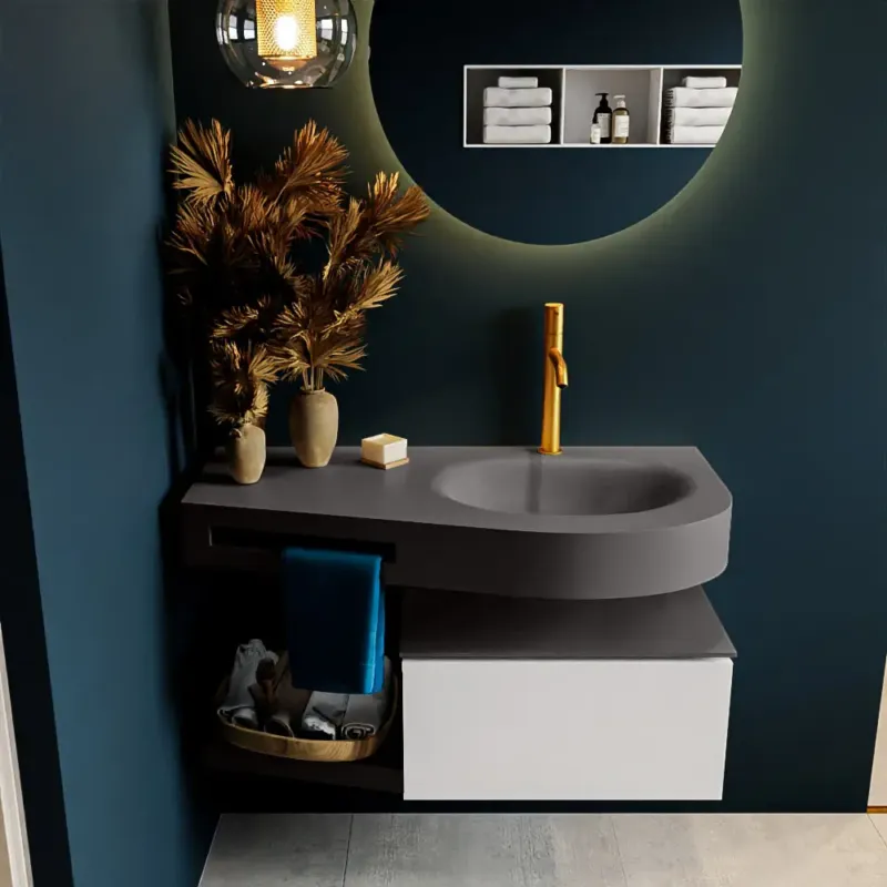 Beperkt Aanbod Mondiaz Riva badmeubel 100cm Talc met 1 lade en wastafel rechts 1 kraangat Dark Grey
