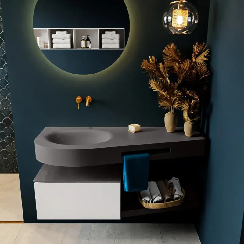 Beperkte Voorraad Mondiaz Riva badmeubel 120cm Talc met 1 lade en wastafel links 0 kraangaten Dark Grey