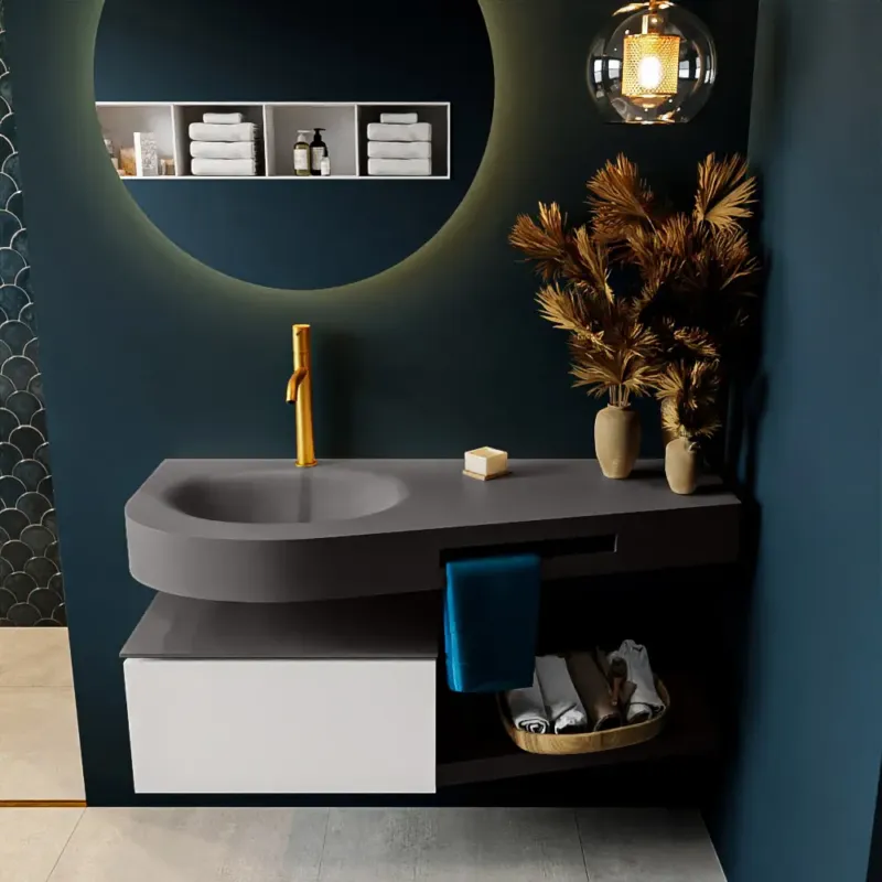 Beperkt Aanbod Mondiaz Riva badmeubel 120cm Talc met 1 lade en wastafel links 1 kraangat Dark Grey