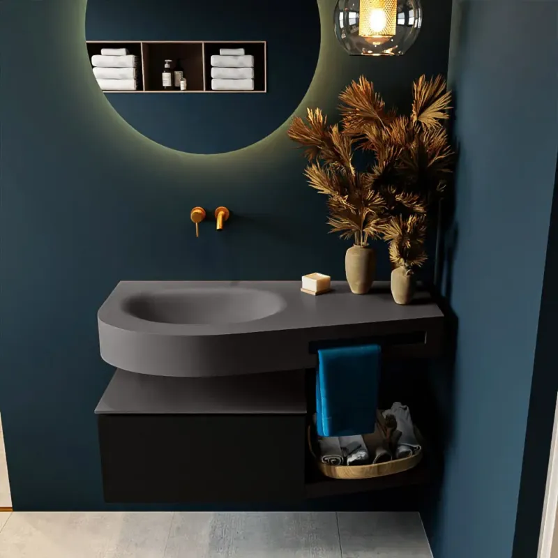 Seizoensaanbieding Mondiaz Riva badmeubel 100cm Urban met 1 lade en wastafel links 0 kraangaten Dark Grey